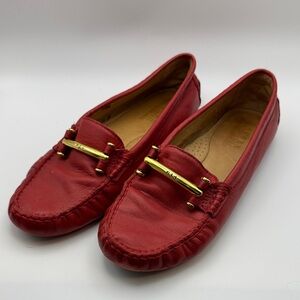 Lauren Ralph Lauren Red Calina Leather Slip-on with Gold Detail